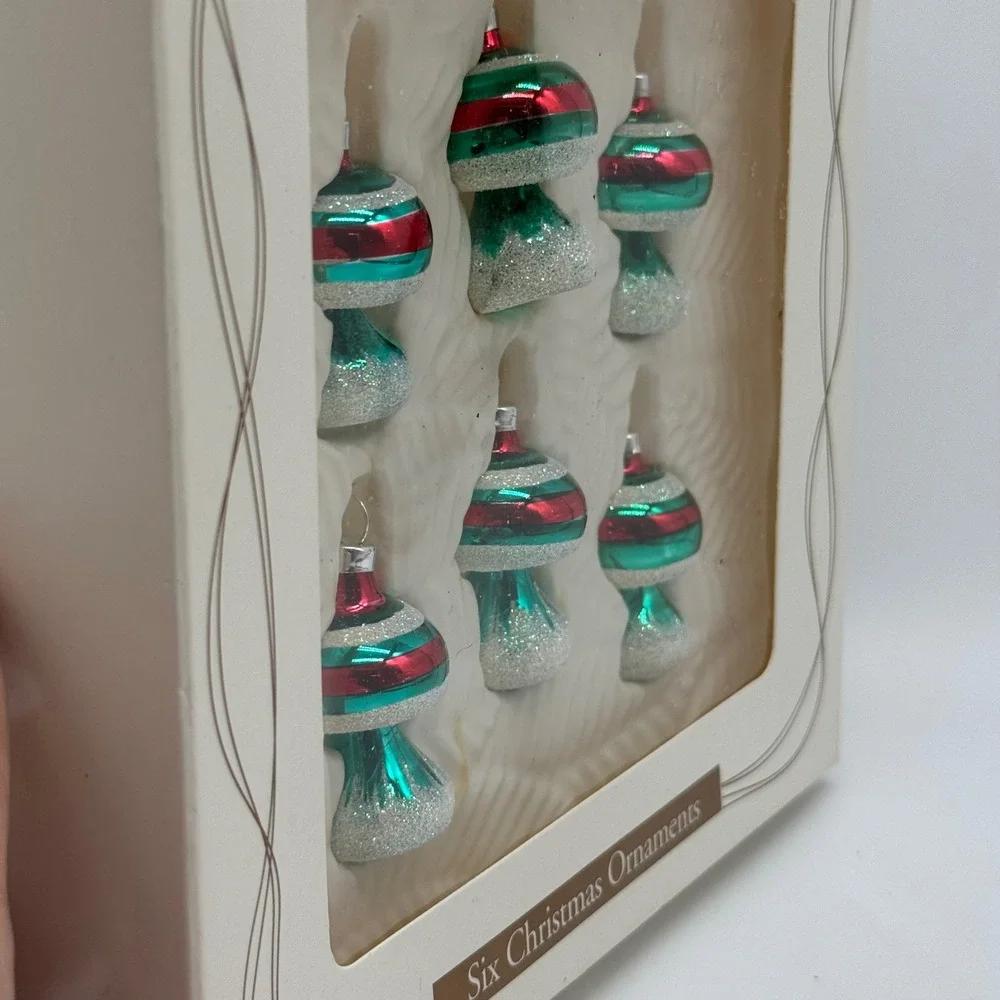 Vintage Bradford Dayton Hudson Glass Mushroom Ornaments Boxed Set 6 Kitsch